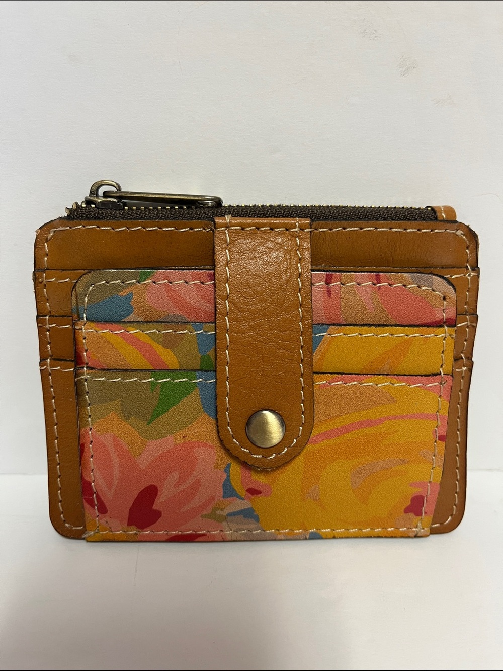 Patricia Nash Tan Floral Leather Card Wallet